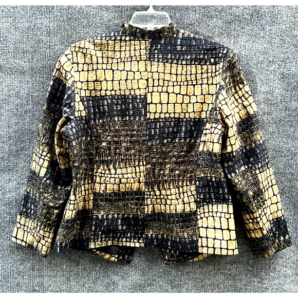 Chicos Blazer Jacket Womens 3 Large Black Gold Metallic Snake Artsy Classic - Picture 5 of 10